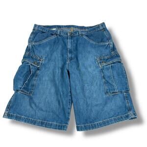 Vintage Polo Jeans Ralph Lauren Cargo Shorts Men’s 38 Blue Denim Y2K Jorts Baggy